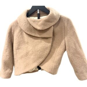 Smythe Les Vestes Womens Camel Cropped Wrap Jacket Cowl Collar Size 4